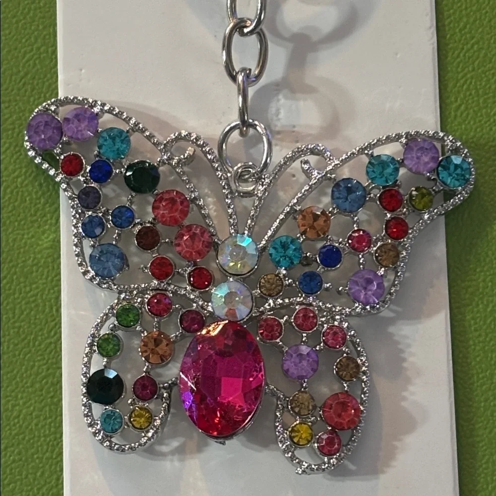 Colorful Butterfly Keychain in Silver